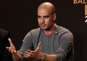 Men's Coach of the Year nominee Guardiola of Spain addresses a news conference before the FIFA Ballon d'Or 2012 Gala in Zurich