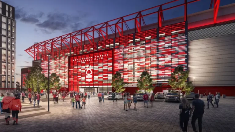 Diseño arquitectónico del nuevo estadio City Ground del Nottingham Forest con capacidad para 52.000 espectadores.