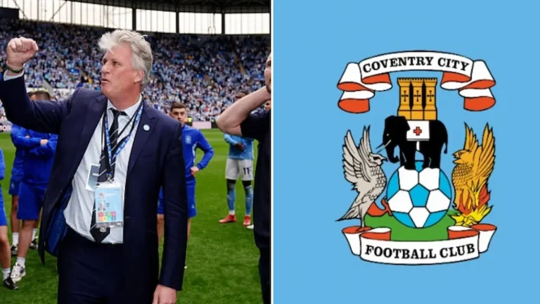 ficionados del Coventry City en el Coventry Society Building Arena en referencia a la promesa cumplida del presidente Doug King de dar un año gratis de Premier League a los 5.000 abonados que apoyaron al club desde 2023