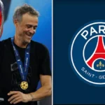 : Luis Enrique sonríe junto al trofeo de la Champions League tras ganarla con el PSG en 2025.