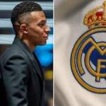 Escudo del Real Madrid bordado en una camiseta blanca oficial