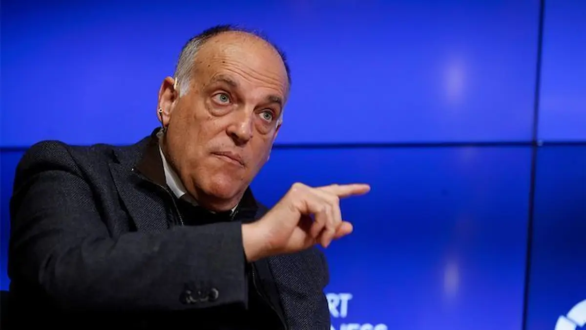 Javier Tebas, presidente de LaLiga, durante una intervención pública en un foro de economía deportiva