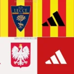 Camisetas de Adidas de cuatro clubes y selecciones con acuerdos recientes: US Lecce, RC Lens, selección de Polonia y selección de Macedonia del Norte