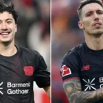 Ojeadores del Atlético de Madrid en una grada del BayArena durante el partido entre el Bayer Leverkusen y el RB Leipzig, posiblemente siguiendo a Grimaldo y Maza.
