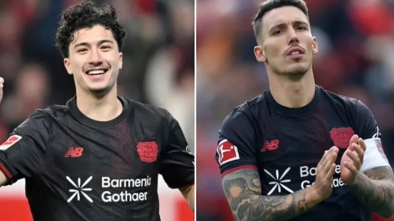 Ojeadores del Atlético de Madrid en una grada del BayArena durante el partido entre el Bayer Leverkusen y el RB Leipzig, posiblemente siguiendo a Grimaldo y Maza.