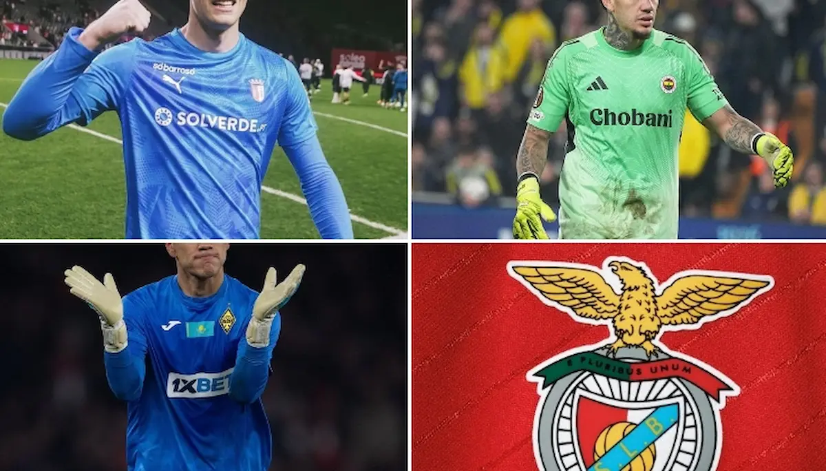 Tres guardametas en acción: Lukas Hornicek del SC Braga, Ederson Morais del Fenerbahçe y Temirlan Anarbekov del Kairat Almaty, posibles sucesores de Anatoliy Trubin en el Benfica.