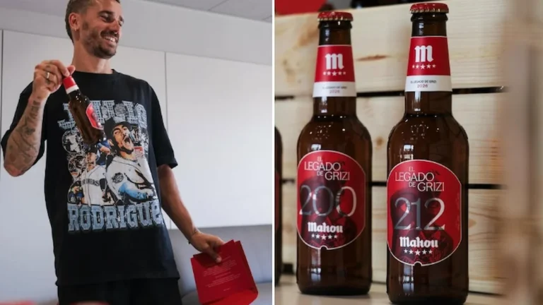 Imagen destacada sobre Mahou regala a Griezmann 212 botellas por sus goles en el Atlético Antoine Griezmann posa sonriente