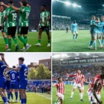 Gráfico de barras que muestra las probabilidades de clasificación a la Champions League 2024-2025 según un modelo Montecarlo con 20.000 simulaciones: Real Betis 99.99%, Celta 85.56%, Getafe 41.09%, Athletic Club 29.58%, Rayo Vallecano 11.01%, Osasuna 10.43%, Espanyol 0.66%.