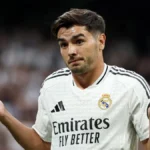 Brahim Díaz celebrando un gol con la camiseta del Real Madrid durante un partido de Champions League