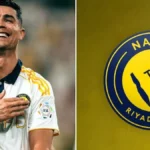 Cristiano Ronaldo celebra un gol con la camiseta del Al Nassr junto al escudo oficial del club fundado en Riad en 1955