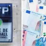 Placa de la Ligue de Football Professionnel junto a billetes de euro