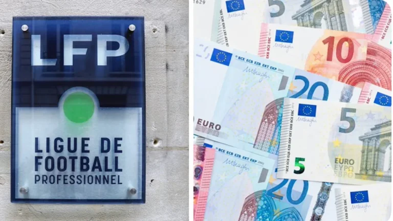 Placa de la Ligue de Football Professionnel junto a billetes de euro