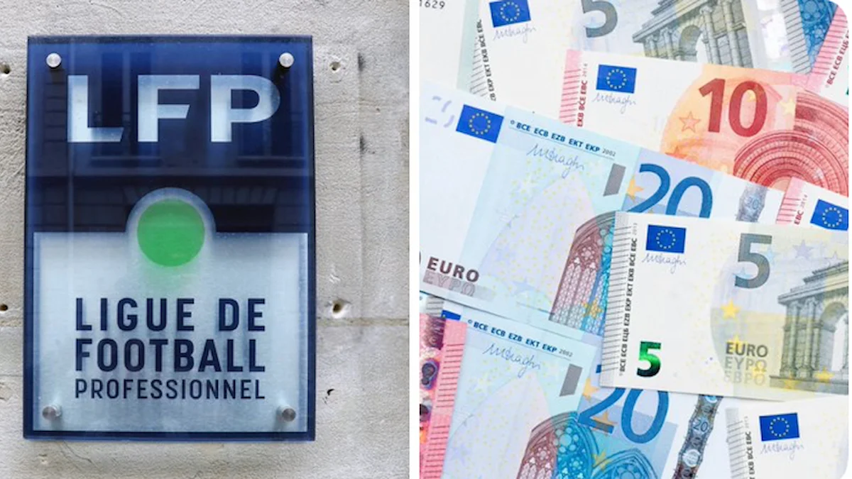 Placa de la Ligue de Football Professionnel junto a billetes de euro