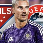 Futbolista con la camiseta del Orlando City ante los escudos de la MLS y la UEFA superpuestos