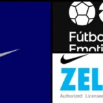 Logotipos de Nike, Fútbol Emotion y Zelus Sports en un collage de marcas