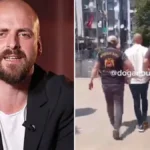 Burhan Can Terzi en un plató de televisión y, a la derecha, escoltado por dos agentes en Estambul