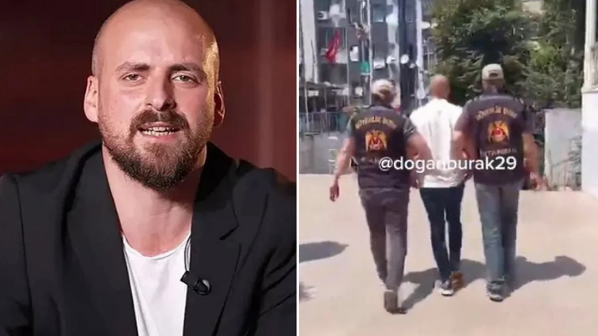 Burhan Can Terzi en un plató de televisión y, a la derecha, escoltado por dos agentes en Estambul