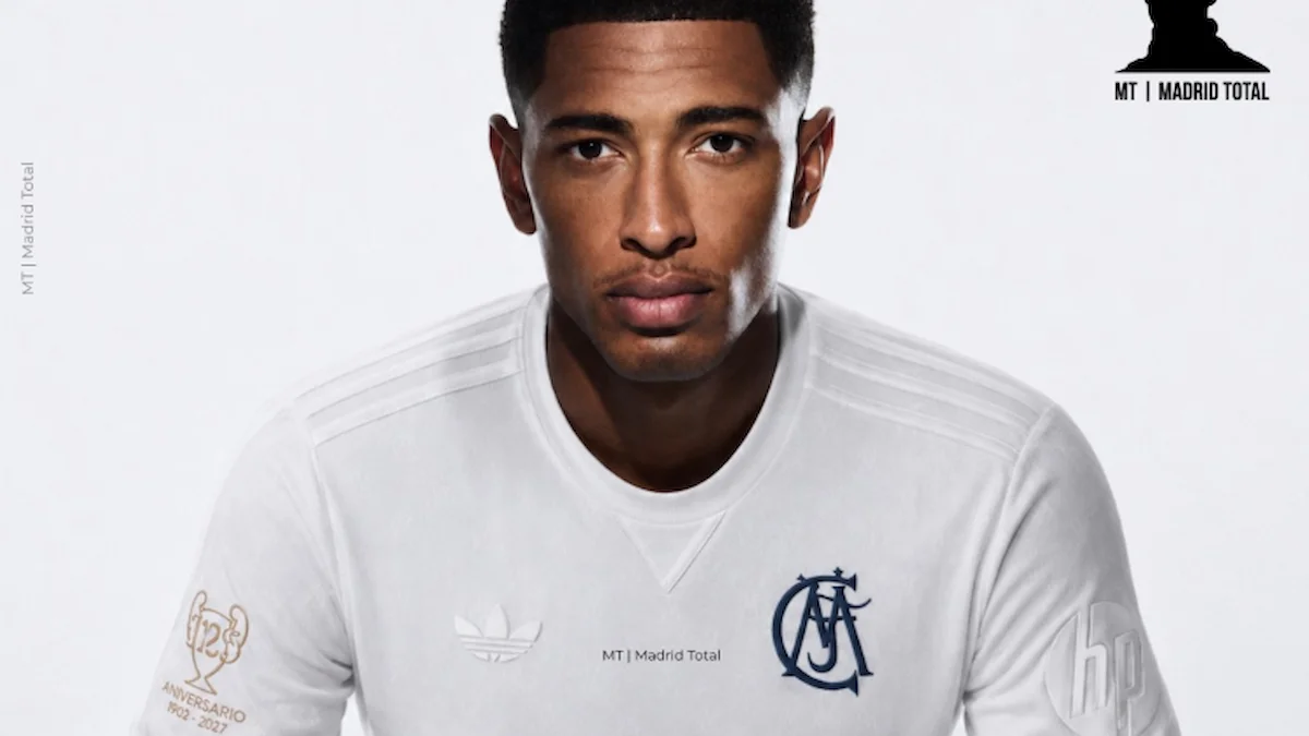 Recreación de Jude Bellingham con la camiseta blanca del 125 aniversario del Real Madrid