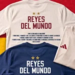 Camisetas "Reyes del Mundo" de Adidas con el escudo de la RFEF sobre fondo rojo y amarillo