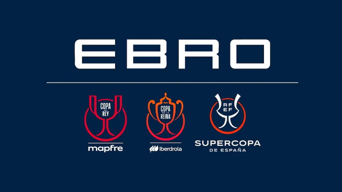 Logotipo de EBRO junto a los escudos de la Copa del Rey, la Copa de la Reina y la Supercopa de España
